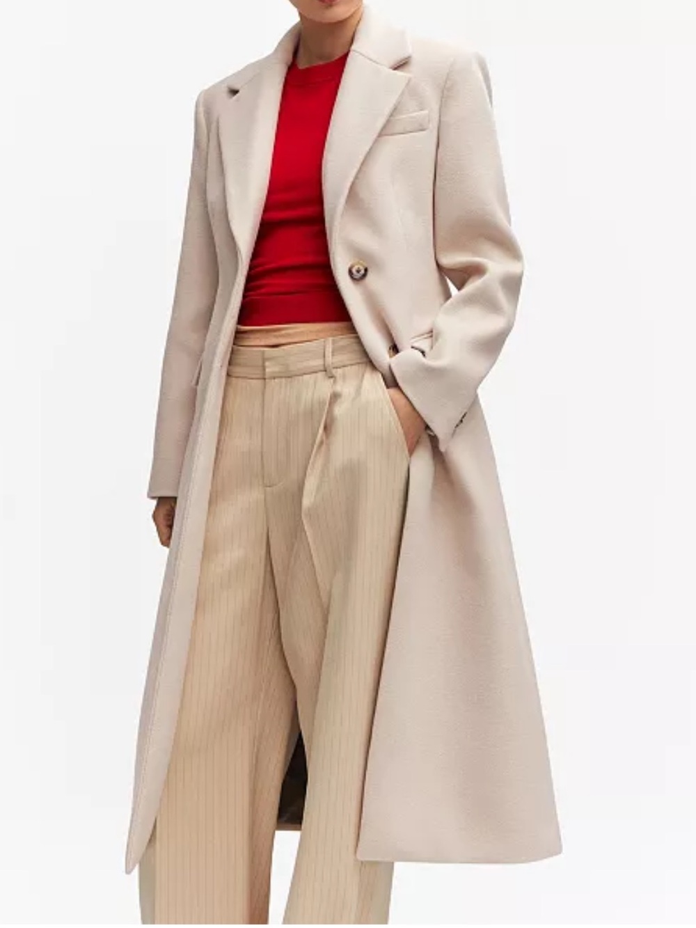 Mango women's wool overcoat, identified by its notch lapels and button NWT